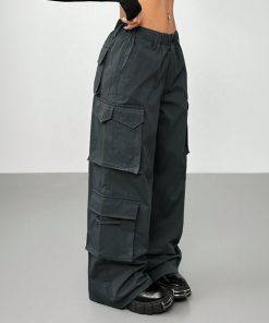 Casual Pants Elastic Waist High Waist Wide-leg Workwear Trousers