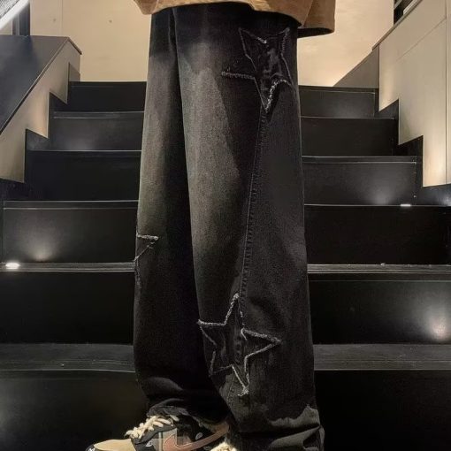Star Embroidery Straight Casual Men Jeans Gothic Neutral New Wide Leg Loose Hip-hop Fashion Youth Streetwear Denim Trousers Y2K - Image 7