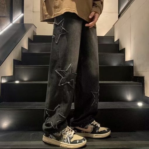 Star Embroidery Straight Casual Men Jeans Gothic Neutral New Wide Leg Loose Hip-hop Fashion Youth Streetwear Denim Trousers Y2K - Image 6