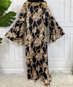 Fashionable Printed Large Lace Up Muslim Dress