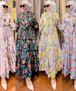 Muslim Malay Indonesian Ruffled Printed Dress