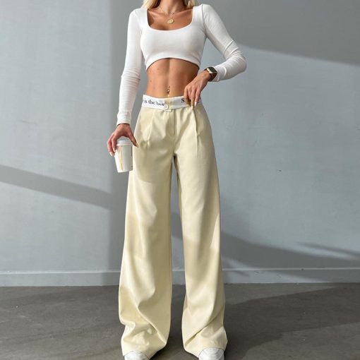 Knitted High Waist Contrast Color Loose Trousers - Image 4