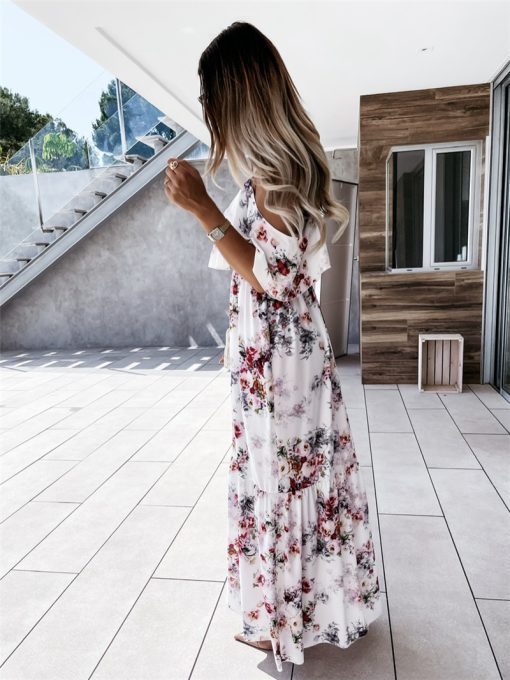 Off-the-shoulder Long Spaghetti-strap Floral Print Large Swing Dress - Image 9
