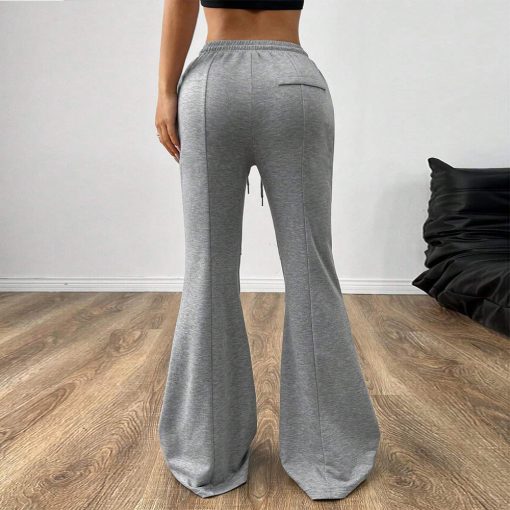 Simple Casual Pants Drawstring Elastic Waist Wide Leg Trousers - Image 4