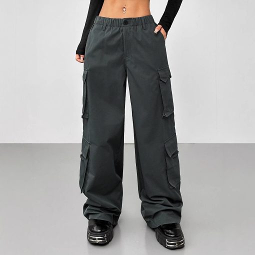 Casual Pants Elastic Waist High Waist Wide-leg Workwear Trousers - Image 4