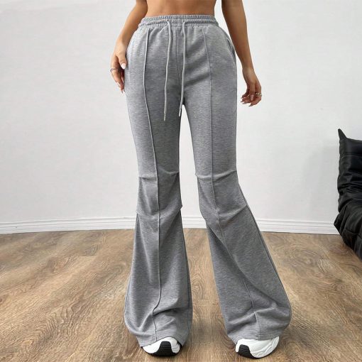 Simple Casual Pants Drawstring Elastic Waist Wide Leg Trousers - Image 6