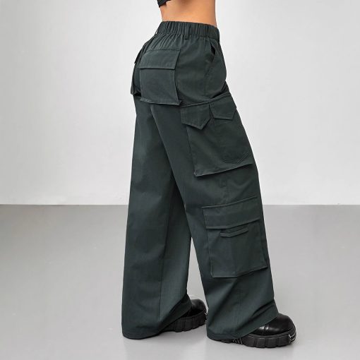 Casual Pants Elastic Waist High Waist Wide-leg Workwear Trousers - Image 3