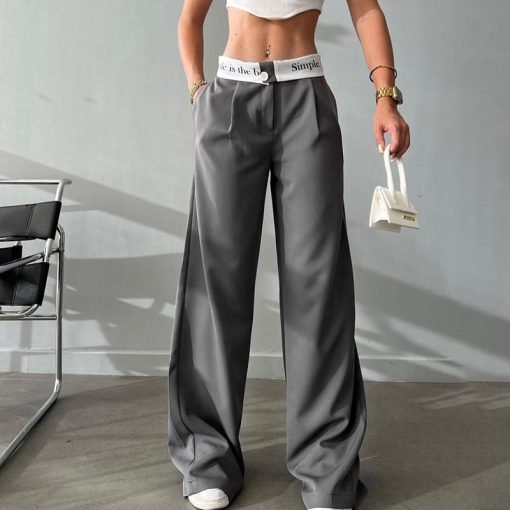 Knitted High Waist Contrast Color Loose Trousers - Image 2