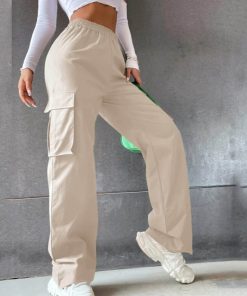 Beltless Trousers High Waist Wide Leg Straight