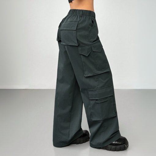 Casual Pants Elastic Waist High Waist Wide-leg Workwear Trousers - Image 2
