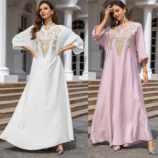 Muslim Women Embroidered Robe Dress - Image 7