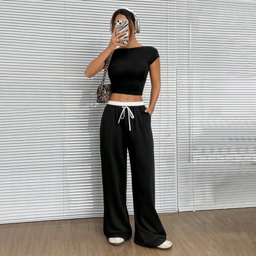 Straight Casual Pants Loose Elastic Waist Mop Trousers - Image 4