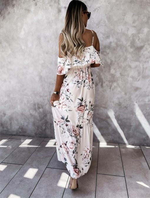 Off-the-shoulder Long Spaghetti-strap Floral Print Large Swing Dress - Image 6