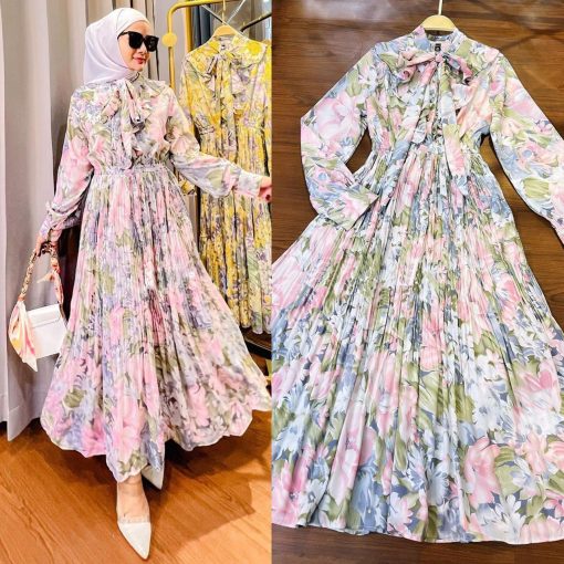 Muslim Malay Indonesian Ruffled Printed Dress - Image 9