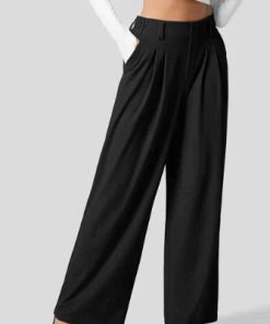 Women's Solid Color Casual Suit Pants With Real Pockets