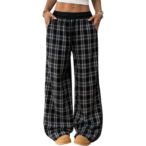Retro Plaid Loose Casual Pants Fashion Sports Straight Pants - Image 5