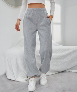 Simple Straight Casual Pants High Top Sports Fleece-lined Trousers