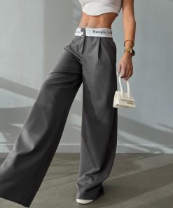 Knitted High Waist Contrast Color Loose Trousers