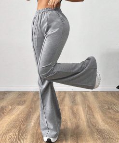 Simple Casual Pants Drawstring Elastic Waist Wide Leg Trousers