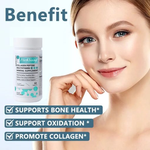 Collagen Peptides For Women, Beauty Vitamin And Mineral Supplement With Multivitamins, Hydrolyzed Protein Peptide Type, Biotin And Vitamins - 60 Capsules - Image 4