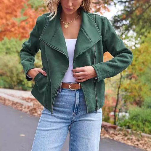 Fashion Casual Short Motorcycle Suede Jacket - Image 7