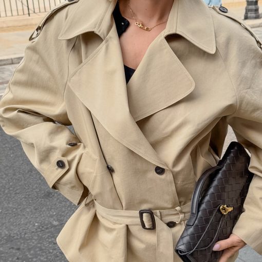 Women's Long-sleeved Lapel Lace-up Waist-controlled Mid-length Trench Coat - Image 2