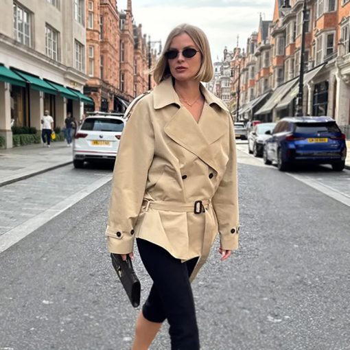 Women's Long-sleeved Lapel Lace-up Waist-controlled Mid-length Trench Coat - Image 5