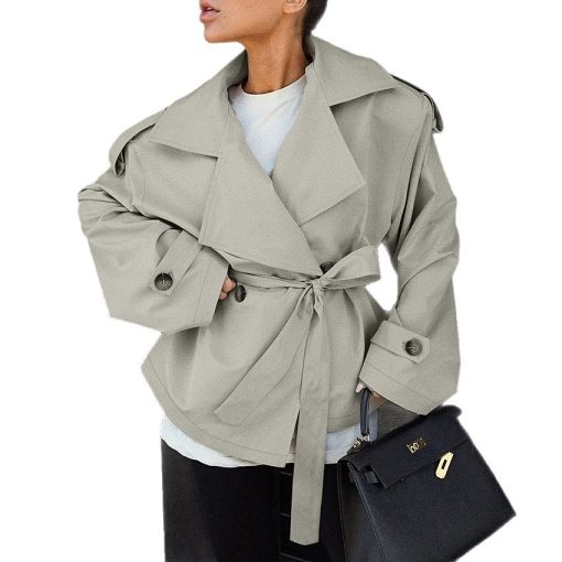 Loose Waistband Long Sleeve Trench Coat Casual Jacket - Image 5