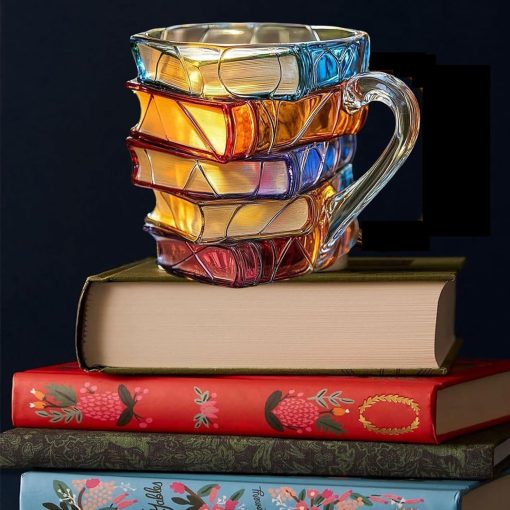 Painted Book Coffee Cup Unique Book Stacking Coffee Cup - Image 3