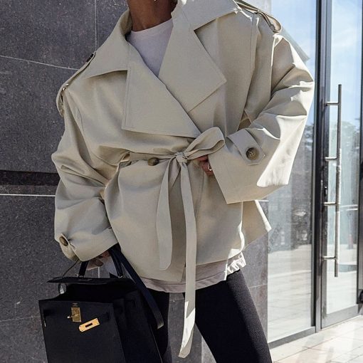 Loose Waistband Long Sleeve Trench Coat Casual Jacket - Image 4