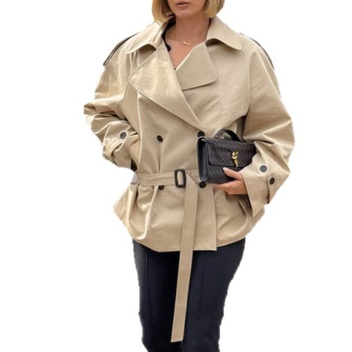 Women's Long-sleeved Lapel Lace-up Waist-controlled Mid-length Trench Coat - Image 4