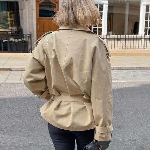 Women's Long-sleeved Lapel Lace-up Waist-controlled Mid-length Trench Coat - Image 3