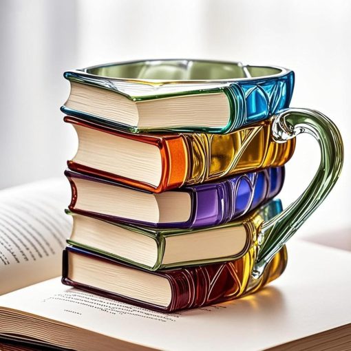 Painted Book Coffee Cup Unique Book Stacking Coffee Cup - Image 2