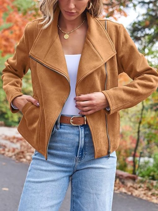 Fashion Casual Short Motorcycle Suede Jacket - Image 6