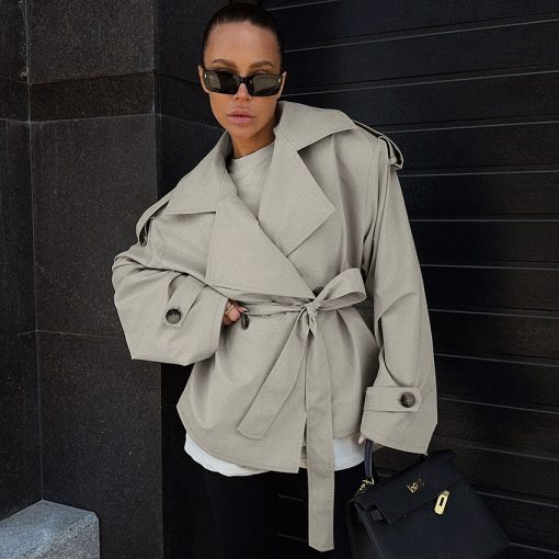 Loose Waistband Long Sleeve Trench Coat Casual Jacket - Image 6