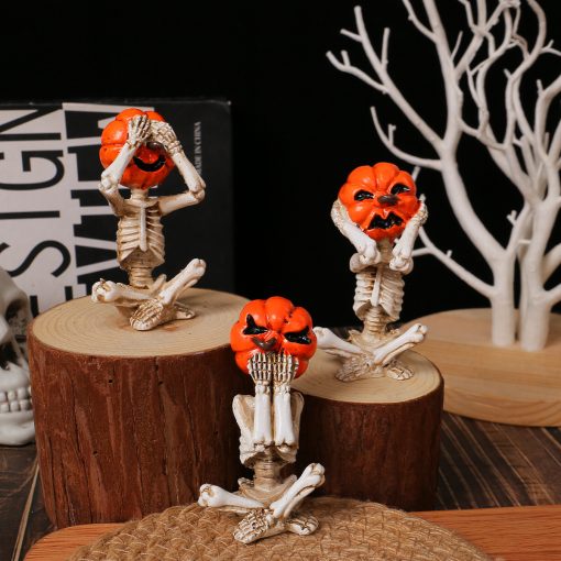 Pumpkin Head Skull Doll Ornaments Home Halloween Layout Props - Image 2