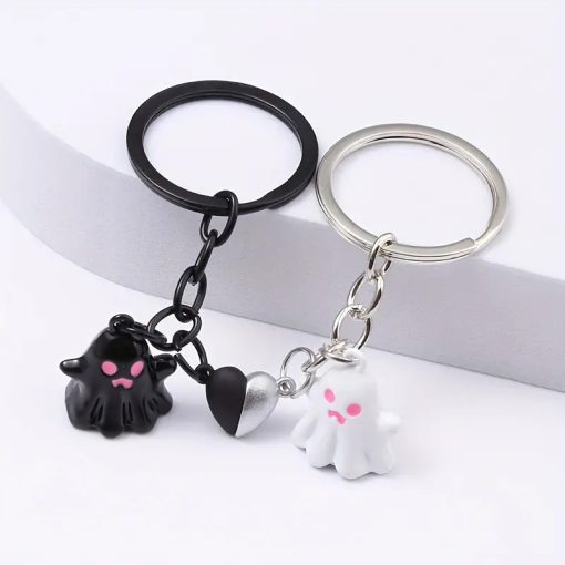 Black Ghost Cartoon Key Button Halloween Key Ring Bag Accessories - Image 3