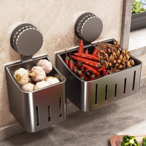 Onion, Ginger And Garlic Storage Box Wall-mounted Suction Cup Storage Rack - Image 4