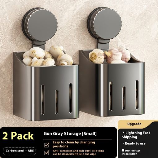 Onion, Ginger And Garlic Storage Box Wall-mounted Suction Cup Storage Rack - Image 3