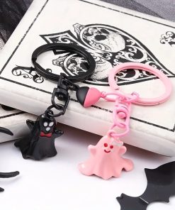 Black Ghost Cartoon Key Button Halloween Key Ring Bag Accessories