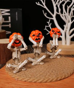 Pumpkin Head Skull Doll Ornaments Home Halloween Layout Props