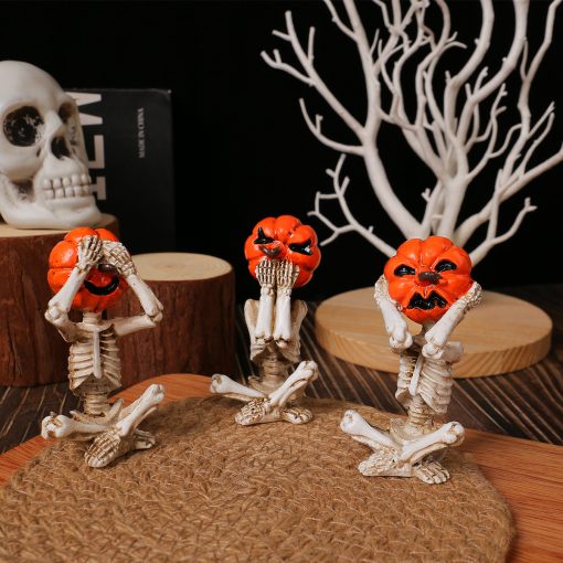 Pumpkin Head Skull Doll Ornaments Home Halloween Layout Props - Image 3